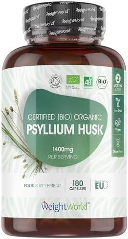 WeightWorld Organic Psyllium Husk Capsules - 2100mg in 3 Powder Capsules- High Strength Prebiotic Fiber Supplement- 180 Powder Capsules- High in Soluble Fibre Helps You Feel Fuller & Stay Regular