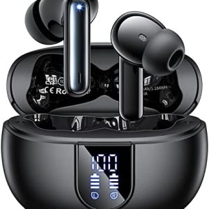 Wireless Earbuds,Wireless Headphones Bluetooth 5.3 Earphones in Ear with 4 Mic AI-Enhanced Calls Noise Cancelling LED Display HiFi Stereo 42H Playtime Bluetooth Headphones Touch Control/IPX7/Black