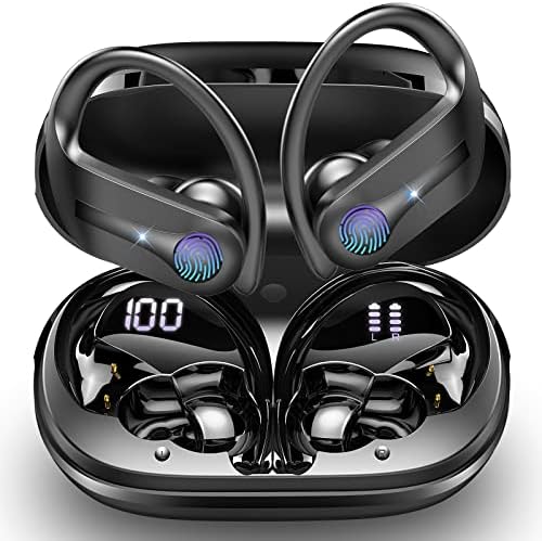 Wireless Headphones, Bluetooth 5.3 Headphones Sports Wireless Earbuds Hifi Stereo Noise Cancelling Headphones with HD Mic, 50H Playtime Bluetooth Earphones Dual LED Display, USB-C, IP7 Waterproof, Gym