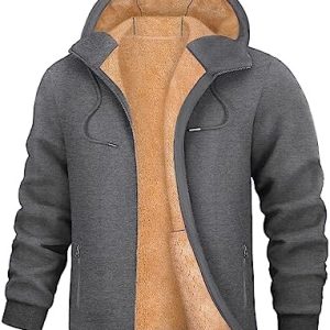 Xnova Mens Hoodies Long Sleeve Fleece Lined Ribbed Cuff Winter Extra Warm Mens Windproof Jackets Zip up Hoodie with Zip Pockets Thick Sweatshirts