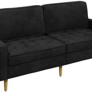 Yaheetech Modern Velvet Sofa 2 Seater Couch Biscuit Tufted Loveseat Settee with Plump Detachable Backrest Metal Legs High-Density Futon for Bedroom Living Room Home Office Black