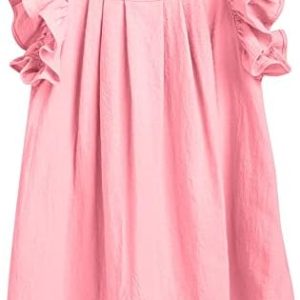 Yanmucy Toddler Cotton Dress Baby Girls Summer Beach Ruffle Pink Dresses 6-24 Months