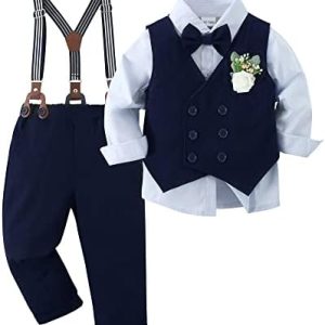 ZOEREA Baby Boy Gentleman Clothes Sets 1-5 Years Infant Wedding Tuxedo Outfits Long Sleeve Formal Shirt+Suspender Pants+Vest+Bowtie+Boutonniere