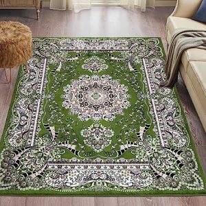 householdfurnishing Vintage Traditional Rug Floral Pattern Carpet Bedroom Mat Living Room Rugs Exquisite Persian Style Wide Area Hallway Runner (Green, 200 x 290 cm - Large Rug)