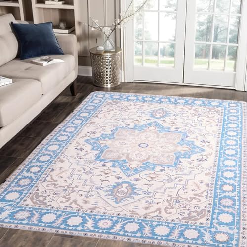 lekeplus 120x180cm Rugs Living Room Bedroom Area Rugs Soft Non-Pile Printed Rugs Indoor Outdoor Short Pile Carpet (Blue)