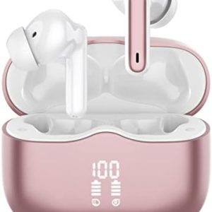 xinwld Wireless Earbuds, Bluetooth 5.3 Headphones in Ear with HiFi Stereo Deep Bass, Ultra Light 4 ENC Noise Cancelling Mic Wireless Earphones 40H Playtime, Dual LED Display, IP7 Waterproof, Rose