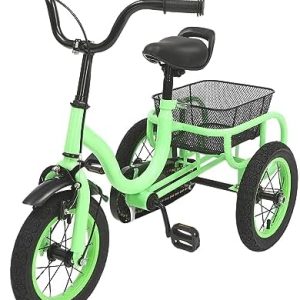 12 Inch Children's Tricycle Single Speed ​​3 Wheels Tricycle Children's Bicycle Tricycle for Boys/Girls with Large Basket Balance Bicycle Light Green for 2-5 Years