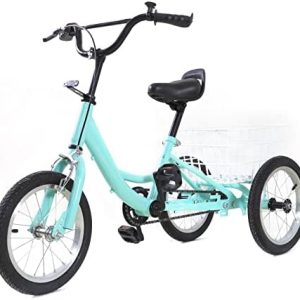 14 Inch Kids Tricycle Single-speed 3 Wheel Children's Bike Balance Bike Cruiser Bike Trike with Shopping Basket for Boys Girls of 5-7 Years Old, 50KG Weight Capacity