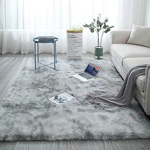 Blivener Soft Touch Area Rug Bedroom Anti-Skid Yoga Carpet Shaggy Rugs Fluffy Motley Tie-dye Carpets Light Grey 160 x 200 cm