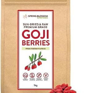 1KG 100% Natural Goji Berries from Tibetan Plateau, Large RAW & Sun-Dried, Pure Wolfberry Fruit Snack, No Additives, Pesticides, Sulphites, Non-GMO, Gluten-Free, Vegan Healthy Superfood