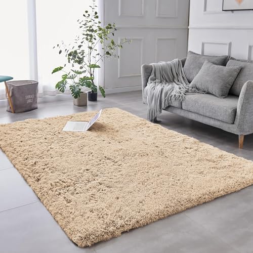 AMEHA Rug Living Room - Modern Beige Area Rugs for Bedroom, Hallway 80x150 cm Non-Slip - Super Soft Fluffy Shaggy Thick Pile Rug Non-Shedding Easy to Clean