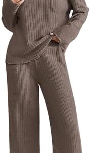 AMhomely Lounge Sets for Women UK Tracksuits Knitted Outfit Oversized Long Sleeve Solid Color Tops Wide Leg High Waist Trousers Pants Fluffy Cosy Pyjamas Holiday Dailywear