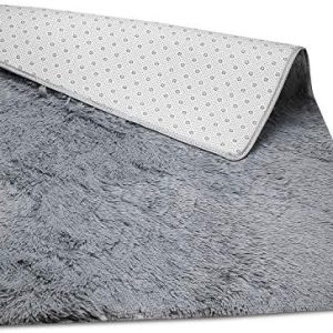 ASelected Grey Fluffy Area Rug for Bedroom 80x120cm Small Shaggy Non Slip Faux Fur Rug Carpet for Living Room (Rectangular)