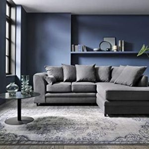 Abakus Direct 3 Seater Corner Sofa Settee in Dark Grey - Darcy L Shaped 3 Seater Sofas for Living Room with Brushed Cotton Fabric | Living Room Furniture Sets | Chaise Lounge & Couches |212Wx164Dx90H