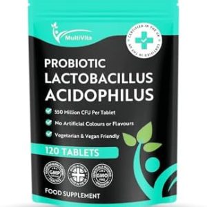 Acidophilus Lactobacillus Probiotic - 120 x 550 Million CFU Tablets - Supports Healthy Gut Microbiome & Digestion System - Reduce Bloating - Probiotic Supplements for Men & Women - Vegan and GMO Free