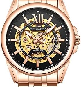 Anthony James Mystique Automatic Wrist Watches Men - Hand Assembled Water & Scratch Resistant Analogue Watch with 21 Jewel Gold Skeleton Dial Analogue Watches Men