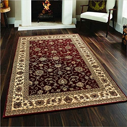 B&B Super Soft Geometrical Pattern Non Shed Anti Slip Traditional Oriental Vintage Area Rugs for Bedroom - Living Room Large Carpet - Red 0210, 200 X 290 cm