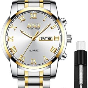 BOSCK Watches for Men,Analog Mens Watch 42mm Large Face Easy Read Stainless Steel Business Watch,Classic Luxury 30M Waterproof Mens Wrist Watches