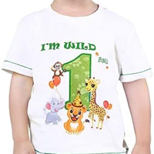 Baby Boy 1st Birthday T-Shirt - I’m Wild and 1 Jungle Animals Birthday Top Tee