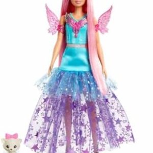 Barbie Doll with Two Fairytale Pets and Fantasy Dress, Barbie “Malibu” Doll from Barbie A Touch of Magic, 7-inch Long Fantasy Hair, HLC32