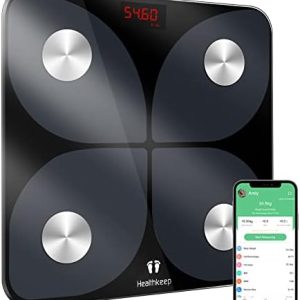 Bathroom Scales Body Fat Scale with 13 Body Data Body Composition Analysis for App Max 180 kg (Black)