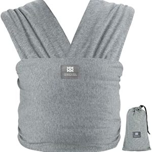 Bebamour Newborn All in 1 Stretchy Baby Carrier Sling for 0-16KG Cotton Baby Carrier Wrap Baby Sling, Grey