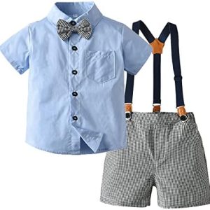 Borlai Baby Boy Gentleman Outifts Bow Tie Stripe Short Sleeve Romper Suspender Pant Clothing Set