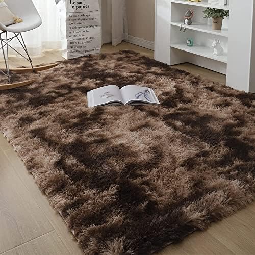 CULKET Soft Fluffy Rugs Living Room Rugs for Bedroom,Non-Slip Area Rugs Shaggy Tie-dye Rugs for Living Room Modern Indoor Home Floor Carpets Coffee 2x4ft(60x120CM)