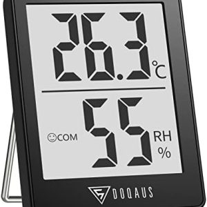 DOQAUS Digital Room Indoor Thermometers, Mini Humidity Meter, Hygrometer Thermometer with Comfortable Icons, Thermometer Room Temperature Monitor for Home Office Nursery Baby Room Greenhouse(Black)