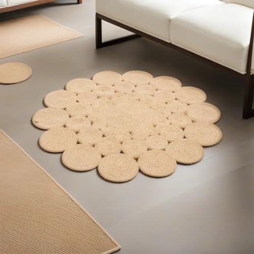 Dekorist Round Jute Rug, Decorative Boho Round Area Rug Carpet, Natural Beige - Daisy Jute Area Rugs for Living Room, Kitchen, Bedroom, 120 cm, Nevado