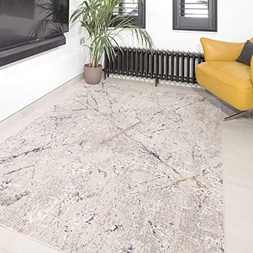 Designer Grey Gold Paint Splash Abstract Thick Polyester Carpet Rug Distressed Grey Slate Modern Soft Thick Lounge Living Room Bedroom Hallway Kitchen Mat Area Rugs 60cm x 110cm