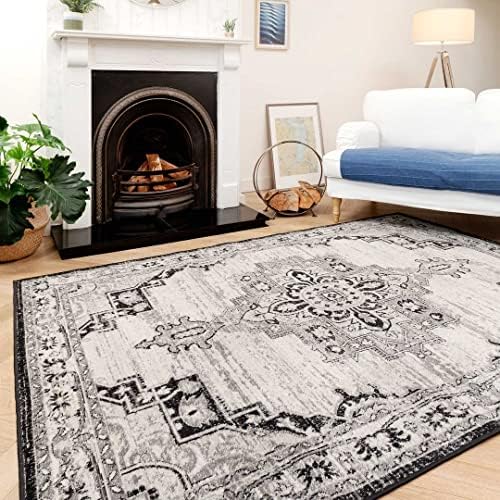 Designer Traditional Floral Slate Grey Lounge Living Room Area Rug Silver Easy Clean Bedroom Carpet Utility Hallway Kitchen Rugs 160cm x 230cm