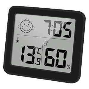 Digital Thermo-Hygrometer Indoor Room Thermometer Hygrometer 3.2” Large LCD Screen Desktop Thermometer with Temperature and Humidity Monitor Meter Gauge with Clock (black)