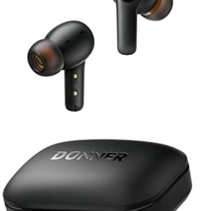 Donner Noise Cancelling Wireless Earbuds, Bluetooth 5.2 Earphones with 4 Mic Clear Calls, 12mm Drivers, App for Custom EQ, 32H Playtime, Fast Charging, Transparency (Dull Black)