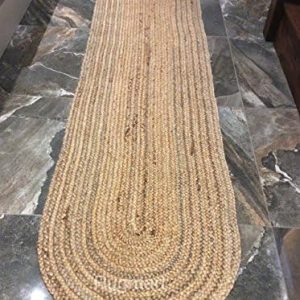 Eco friendly OVAL BRAIDED NATURAL JUTE GOLD Handmade 100% Natural Jute Fair Trade Reversible Machine Washable flat weave Dhurrie Rugs Mats & Hall Runner XS - XL Large (Small 60x120cm - (2'x4'))