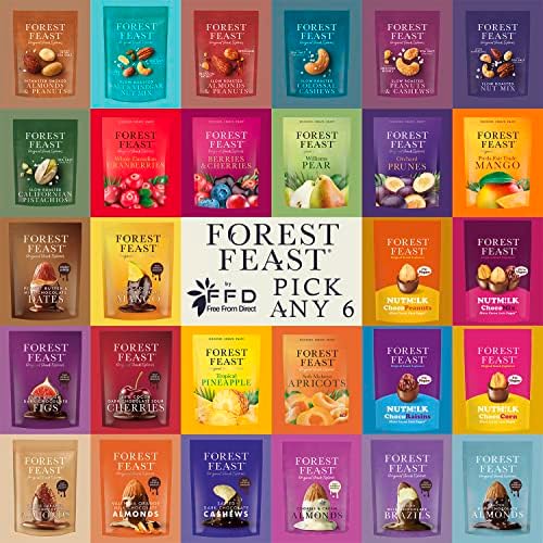 Forest Feast Pick Any 6 from 28 Varieties - Including Dried Mango, Chocolate Brazil Nuts and Chocolate Almonds. Handcrafted, Artisan, Luxury Snacks.