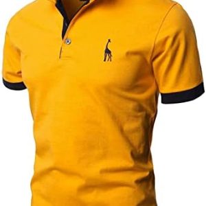 GHYUGR Men's Short Sleeve Polo Shirts Giraffe Contrasting Colors Golf Tennis T-Shirt