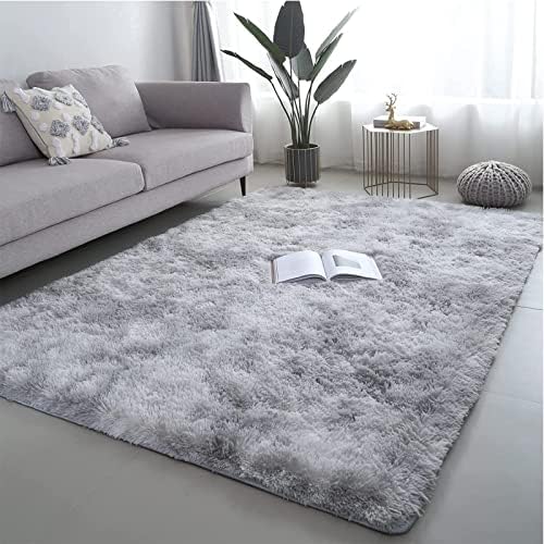 GJWLaie Rug For Living Room Bedroom Soft Shaggy Tie-Dye Area Rugs Plush Fluffy Non-Slip Living Room Rug Indoor Home Kidsroom Decor Carpet (Grey, 120 * 160cm)