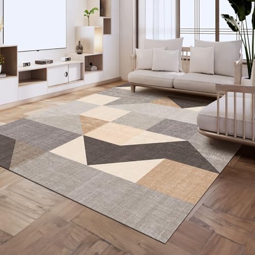 HOMFINE Area Rug for Living Room - Square Modern Cubic Washable Area Rug Abstract Soft Faux Short Pile Extra Large Area Rugs for Bedroom Dining Room Non Slip Non Shedding Rug, 160x230CM, Grey Brown