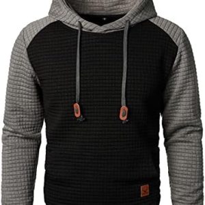 HOOD CREW Men's Long Sleeve Hoodie Drawstring Hooded Color-block Casual Pullover