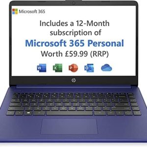 HP 14" HD Laptop PC 14s-fq0023na, AMD 3020e, 4GB RAM, 64GB SSD, Windows 11 in S Mode, with Microsoft 365 Personal 12 months included - Blue