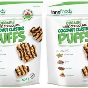 Innofoods 2 x 500g Organic Dark Chocolate Coconut Clusters With Welari Thank You Card Pumpkin Flax Seeds Quinoa Almond Puffs Snack (1000g) (2pack)