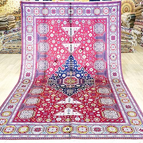 JUNYOHOA Carpet Antique Rug 6.5x10 Red Handmade Tribal Serapi Heriz Antique Persian Silk Carpet for Living Room