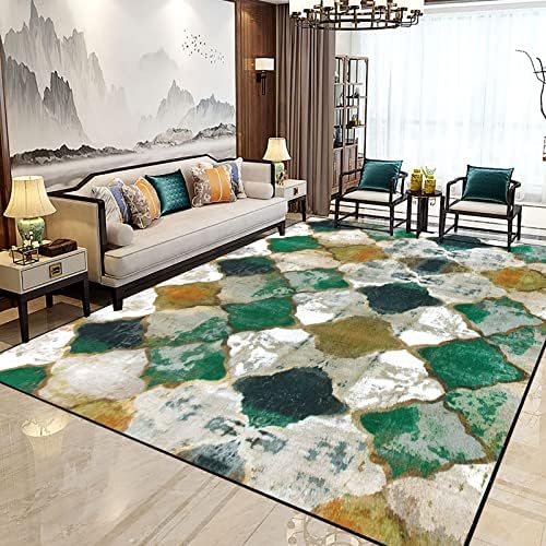 Jiyuhang Rugs Living Room Large 160x230, Area Rugs for Living Room Anti-Slip Carpet Emerald Green Mustard Yellow Mottled Gradient, Vintage Classic Style Short Pile Rug Non Shedding, Easy To Clean