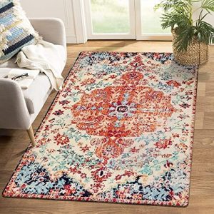 KIMODE Boho Floral Medallion Living Room Large Rug 120 * 180cm,Oriental Distressed Area Rugs Faux Wool Soft Rug Non-Slip Washable Low-Pile Carpet for Bedroom Dining Room Home