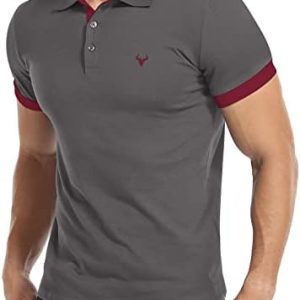 KUYIGO Mens Short Sleeve Polo Shirts Deer Head Embroidery Golf Tennis Cotton T-Shirt S-XXL