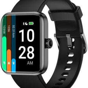 Kfit Smart Watch Compatible with iPhone and Android Phones, Fitness Watch with Heart Rate & Sleep Monitor, IP68 Waterproof Fitness tracker for Women Men,Dark Black