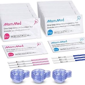 MOMMED Ovulation and Pregnancy Tests, LH and HCG Fertility Test for Women, Includes 20 Pregnancy Test Strips, 60 Ovulation Test Strips, 80 Urine Cups, Time Tracking Chart, Rapid and Accurate Results