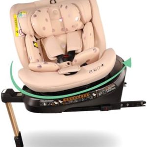 My Babiie i-Size 360° Spin Baby Car Seat – Support Leg, ISOFIX, Birth to 12yrs (40-150cm), R129, ERF, Group 0+/1/2/3, Rotating 360 Swivel, MBCSSPIN - Pink Polka