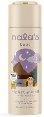 Nala's Baby Nighttime Oil | Award-winning | 99% Natural | Dermatologically-tested and Paediatrician-approved | Coconut Oil, Apricot, Lavender | Vegan | 200ml | Nalas Baby